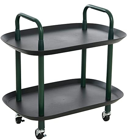 Main + Mesa Modern Plastic and Metal 2-Tier Trolley, Black and Dark Green