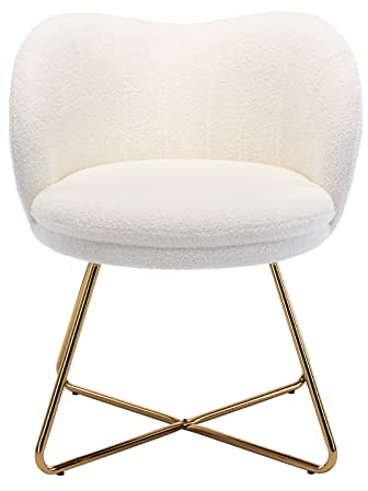 chairus Kunstfell Sessel Gepolstert Einzeln Loungesessel für Wohnzimmer Balkon Schlafzimmer Polsterstuhl Armlehnstuhl mit Metallbeinen (Weiß#1)