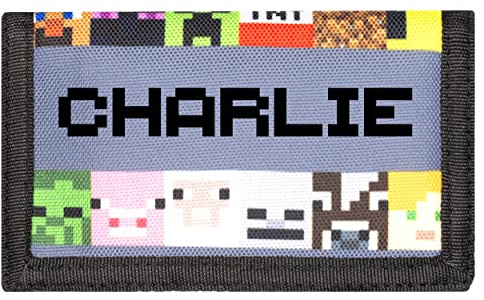 Minecraft - Personalisierter Geldbeutel für Kinder - Grauer Geldbeutel für Videospiele - Ihr Name in Pixelschrift Geschenke - Offizielle Merchandise