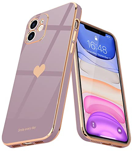 Teageo for iPhone 11 Case Cute Heart Pattern for Women Girls Slim Luxury Bling Plating Soft TPU Anti-Scratch Shockproof Bumper Phone Case for iPhone 11, Lavender