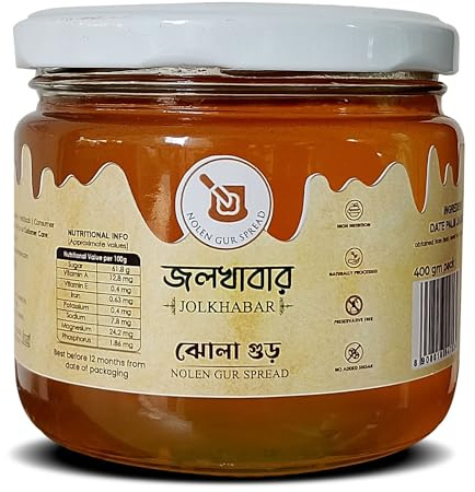 JOLKHABAR Nolen Gur Spread - Date Palm Jaggery - Khajur Gur From Bengal Nalen Gur Spread - Fresh & Pure - 100% Farm To Fork Traceability - 400 Gms