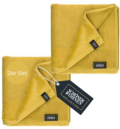 SCHÖNER WOHNEN Handtücher 70x140 gelb - Frottee Handtücher Set 2er Pack - Handtuch Baumwolle Öko-Tex - groß, weich - Bad, Baby, Kinder & Fitnessstudio - schnelltrocknend - Gym Handtuch