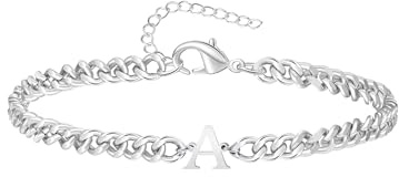 TOLOWOBK Bracciale con Iniziale A - Z, Argento Acciaio Bracciale Donna o Uomo con Nome Iniziale Braccialetto Ragazzi Regalo Natale per Papà Mamma Figlia Figlio Nonni Colleghe Coppia (A)