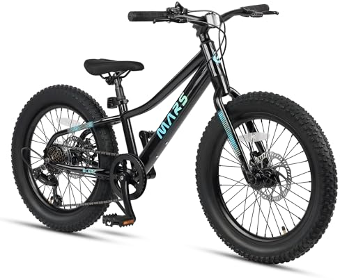 Glerc Mars 20 Zoll Kinderfahrräder Fat Tire Mountainbike für Alter 6 7 8 9 10 11 12 Jahre alt Jungen Mädchen Teens mit 6 Gang Shimano Antrieb Dual Disc Bremsen, Schwarz