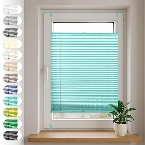 Sonello Plissee Klemmfix ohne Bohren 50cm x 160cm Türkis Faltrollo Plisseerollo Jalousie für Tür & Fenster Blickdicht Sichtschutz Sonnenschutz Fertifplissee Rollo