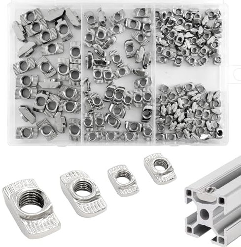 lyualma 170 Piezas Tuercas de T-ranura de Acero al Carbono M4 M5 M6 M8 Tuercas en T Juego de Tuercas en Forma de T Tuercas de Cabeza de Martillo Acero para Perfil de Aluminio