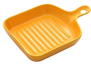 Alipis Piastra Grill Quadrata Antiadherente con Manico Corto Vassoio per Asciugatura e Trasferimento Cibo Accessori per Microonde Colore Giallo e Facile da Pulire