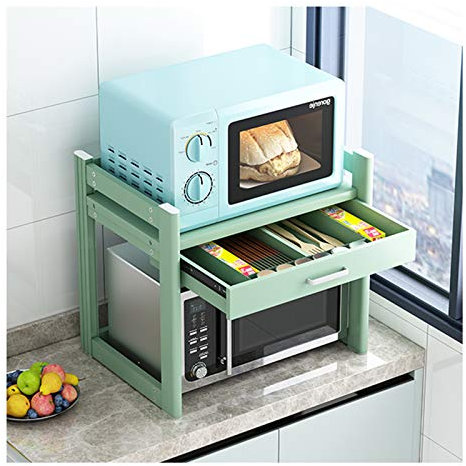 Supporto per microonde con cassetti, regolabile, in acciaio inox, nero, per microonde e forno, salvaspazio (colore: verde)