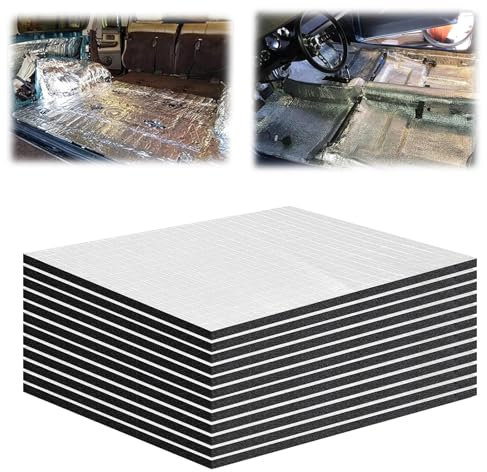 20 Pièces Isolant Phonique Voiture, 40x25cm Isolation Phonique Voiture Autocollant, Isolant Thermique Sonore Tapis de Voiture Isolant Autocollant Imperméable pour Moteur Voiture Toit Fenêtre Portes