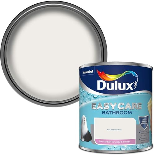 Bathroom Paint 1L – Soft Sheen Pure Brilliant White – Moisture & Steam Resistant Wall & Ceiling Paint – Mould Resistant Washable Finish for Bathrooms