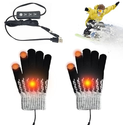 RNPKZ Guantes calefactables USB, guantes de invierno climatizados, guantes para pantalla táctil, guantes calefactables para hombre y mujer con regulación de temperatura de 3 niveles, guantes de esquí