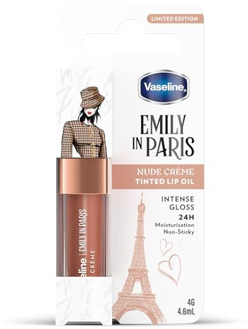Vaseline x Emily in Paris Lip Oil Nude Crème, getönter Lipgloss für vollere Lippen, (Nude Crème - 1 x 4g)