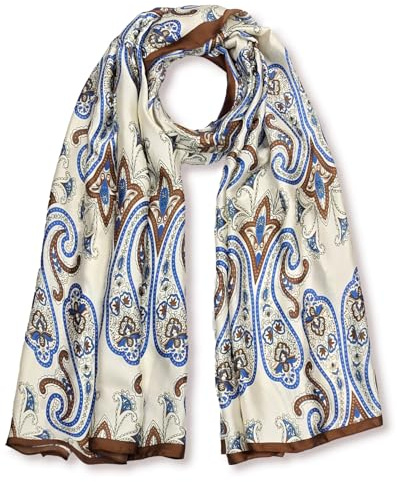 GLORIS Pañuelo para mujer, fino y sedoso, grande, 180 x 90 cm, con estampados coloridos. Pañuelo para el cuello para mujer. Pañuelo para la cabeza, bufanda, bufanda de seda, elegante, Beige Peisly