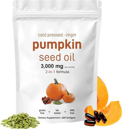 Organic Pumpkin Seed Oil Softgels – High Strength| Cold-Pressed Extract for Hair Growth, Skin Radiance & Daily Wellness | 180 Capsules | Non-GMO, Gluten & Additive-Free