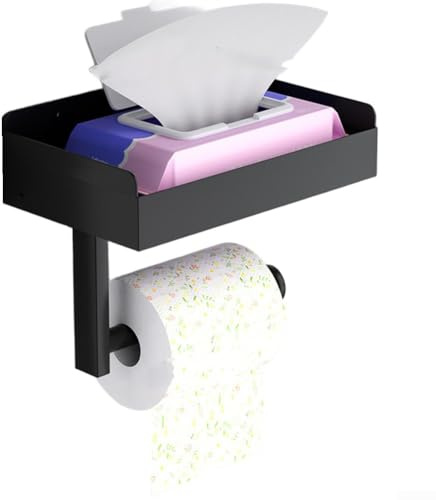 Porta carta igienica non perforato in acciaio inox con ripiano orizzontale per cellulari, occhiali e articoli per la cura della pelle (A)