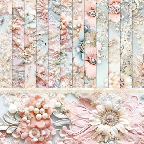 VOOSFSIE Papel Scrapbooking, 24 Hojas Papel Vintage Flores Scrapbooking Papeles, para Scrapbooking / Diarios Creativos / Tarjetas / Bullet Journaling y Proyectos de Manualidades (15,2 x 15,2 cm)
