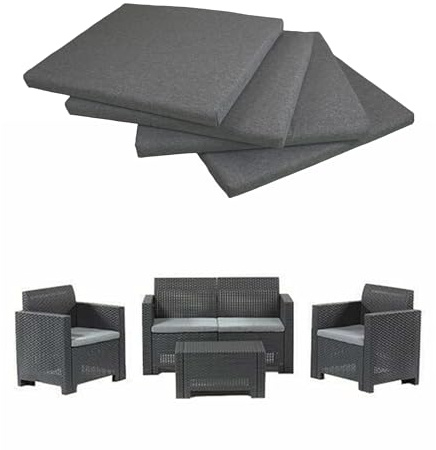 GHIOCUSCINI | Set di 4 Cuscini da Esterno per Salottino in Rattan, COLORE GRIGIO, Tessuto Cotone/Poliestere, Sfoderabile, 58 x 51 cm, Alto 5 cm, Made in Italy