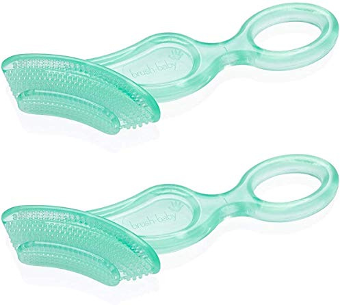 Brush-Baby Chewable Soft Toothbrush for Babies & Toddlers | Stage 2 First Teeth - Teething | Suitable from 10 - 36 months | Gently cleans baby teeth and soothes sore gums | Teal Colour, Pack of 2