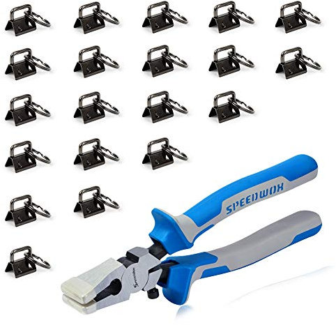 SPEEDWOX Glasbruchzange mit 20 Stück, 2,3 cm Schlüsselanhänger, Hardware-Set mit Schlüsselringen, Gurtband, Stoff, Umreifung, Handgelenk-Set, antikschwarz, Brechzange, Werkzeuge mit Gummispitzen