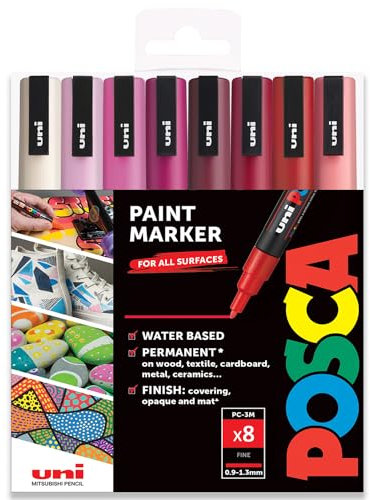 posca Uni PC-3M Farbstifte, Rot, 8 Stück in Geschenkbox