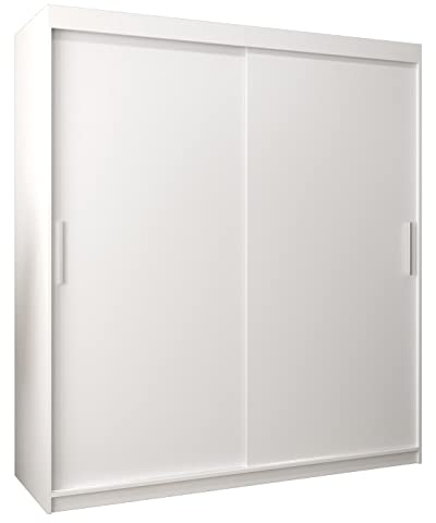 MEBLE KRYSPOL Tokyo 180 Kleiderschrank mit Zwei Schiebetüren für Schlafzimmer – moderner Aufbewahrungsschrank mit Kleiderstange und Regalen – 180x200x62cm - Mattweiß