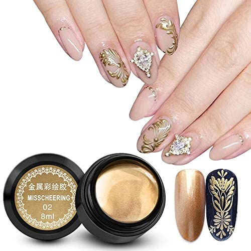 8 ml/Bouteille Nail Gel Peint Métallique Nail UV Vernis Laque Métal Colle Nail Photothérapie Nail Colle Or Argent Miroir Crochet Ligne Peint Colle Pou La DéCoration D'Art D'Ongle