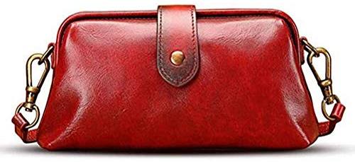 AILOS Dam axelväska retrostil handgjord läder retro handgjord väska läkare väska axelväska kvinnor vintage stil läder axelväska, - Mörkröd - 22 * 12 * 6CM