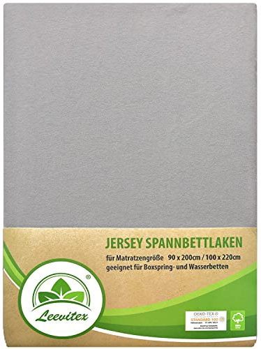 leevitex® Premium Spannbettlaken 90x200-100x220 cm - 40 cm Steg - auch für Boxspringbett & Wasserbett | 100% Mako-Jersey-Baumwolle | ÖKO-TEX | 170g/m² | Grau