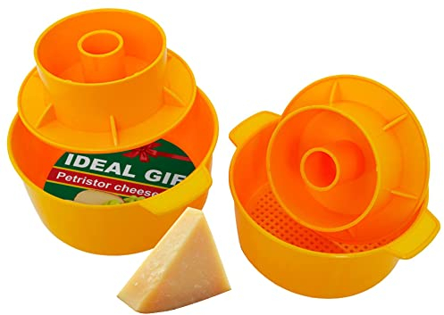 Lot de 2 kits de fabrication de fromages perforés avec piston de 1,2 litres pour faire du fromage - Couleur : jaune
