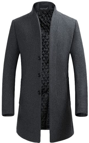 YOUTHUP Abrigos para Hombre Sobretodo de Invierno de Lana Trenca Abrigo Slim Fit Chaqueta, Gris(Diseño 2), M