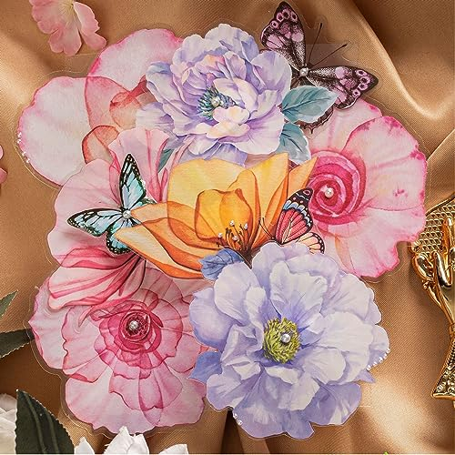 Irikdescia® 40 Stück Blumenaufkleber, Atemberaubende Veilchen, Pfingstrosen, für Kreative Projekte, für Bullet Journals, Planer, Sammelalben, Artikeldekoration, Handbuch Malerei