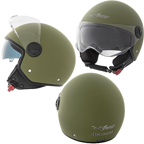Casco Jet Moto Aperto Visiera Parasole ECE 22-06 Scooter Antigraffio Verde Opaco L