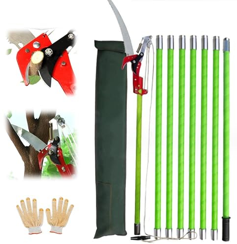 kyaoayo Scie à élaguer télescopique avec manche télescopique 8 m Longueur réglable Kit d'outils de jardinage avec sac de transport pour la sylviculture, YHNGBBD-13