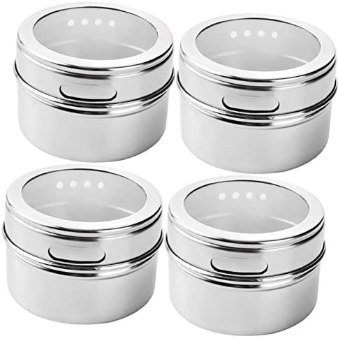 LIFKOME 4piezas Frascos De Especias De Acero Inoxidable Diseño Magnético Para Almacenamiento De Sal Pimienta y Condimentos Cocina Para Uso Hogar y Restaurantes