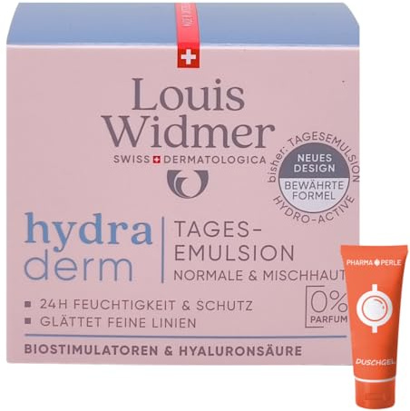 Louis Widmer hydraderm Tagesemulsion unparfümiert 1x 50 ml I für normale & Mischhaut I Anti-Ageing Tagespflege I intensive Feuchtigkeit I Hyaluronsäure I Spar-Set plus Pharma Perle give-away