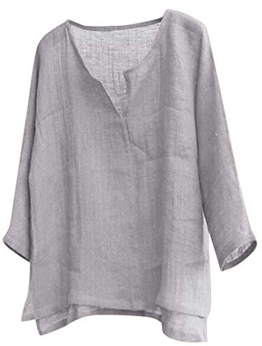 Haut Homme Grande Taille- Tee Shirt Manche Longue Coton Et Lin-Top Col V LéGer Respirant Blouse Oversize Couleur Unie Chemise DéContractéEs L'éTé Ample De Base Classique Plage Tunique