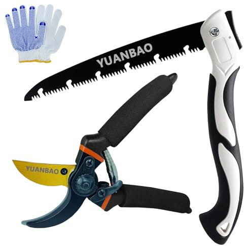 YUANBAO Kit profesional de poda de jardín GS-12, tijeras de podar de derivación ultra afiladas de 8.5 pulgadas, sierra plegable de hoja de 10 pulgadas de largo, cortadora de jardín, podadora de jardín