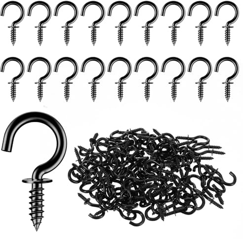 HJZHII Lot de 100 crochets à visser noirs - Petits crochets de plafond - Vis à œillets - Mini pour bois - Crochets suspendus - Plantes - Décoration artistique