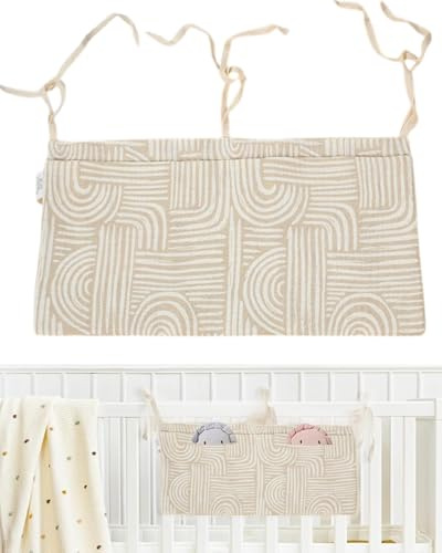 KGDUYC Sac Rangement pour Lit Bébé, Sac de Rangement Suspendu, Suspendu Organisateur de Couches, Rangement Suspendu Lit Bebe avec 2 Poches, pour Stocker des Vêtements, rangement couches bebe