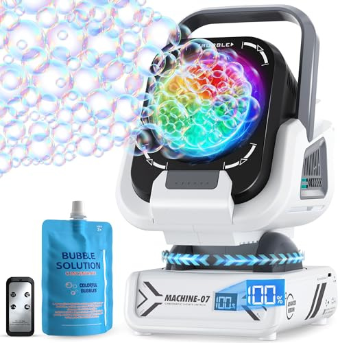 Kiskey Bubble Machine,20000+ Per Minute Bubble Maker for Parties,Outdoor Toys for Kids,Rechargeable/with Remote Control / 7 Color RGB Lights,Wedding Birthday Party, Bubble Blower for Boys & Girls