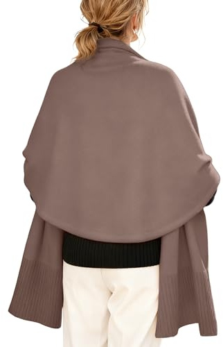 EsheSy Women's Shawl Wrap Open Front Poncho Sweater Ribbed Hem Loose Shrug Cardigan Scarf Travel Cover ups(Camel-OneSize)