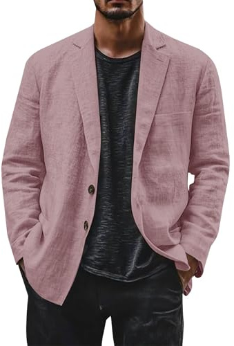 generisch Giacca da uomo casual, in lino, morbida, comoda, per il tempo libero, blazer, tinta unita, in lino, blazer da uomo, leggera, vestibilità regolare