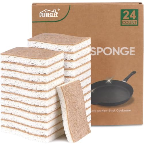 HOMEXCEL Juego de 24 esponjas de celulosa natural de doble cara para sartenes, ollas y vajilla, versátiles para cocina y baño