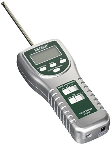 Extech 475044 High-Capacity Digital Force Gauge (20 kg/44 lbs) - 5-Digit LCD, Load-Cell, Peak-Hold, Fast/Slow Response, Reversible Display, Includes Adapters & Carry Case