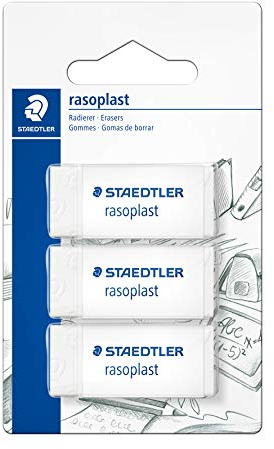STAEDTLER 526 B3BK3D Radierer rasoplast phtalat- und latexfrei,, 19 x 13 x 43 mm, 3 Stück auf Blisterkarte, weiß