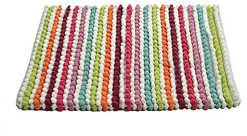 Allure Striped Chunky Bobble Bath Mat 50 x 80cm – Thick, Hand-Woven, Super Soft, Multi-Coloured Bathroom Rug