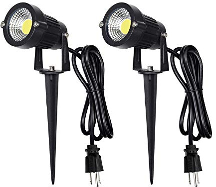 Z Outdoor Landscape LED Lighting 5W Waterproof Graden Lights COB Led Spotlights with Spiked Stand for Lawn Decorative Lamp US 3- Plug 6500K Daylight White Lights (2 Packs)