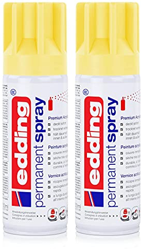 edding Permanent Spray Premium-Acryllack pastellgelb 200ml – seidenmatt – Sprühlack deckt sofort, trocknet extrem schnell und hält dauerhaft innen & außen, für Glas, Metall, Holz uvm. (2er Pack)