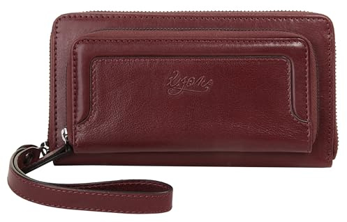 X-ZONE große Geldbörse im Querformat Echt Leder Damen Elegante Clutch mit Handgelenkhenkel | Kartenetui mit vielen Fächern | Abendtasche mit Reißverschluss Bordeaux 020076
