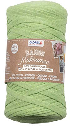 GLOREX 5 1005 03 - Bands Makramee, superweiches Textilgarn aus 60 % Baumwolle / 40 % Viskose, zum Häkeln, Stricken, Knüpfen und textilen Gestalten, 250 g, ca. 125 m, grün